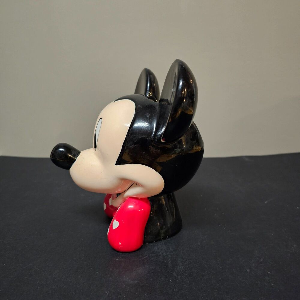 Mickey Mouse Head Ceramic Vase Heart Bow Tie Planter Teleflora Disney Vtg - Picture 2 of 7